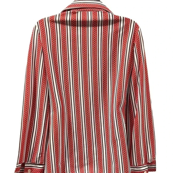 Vtg Disco 70s Boden Knits Dagger Collar Button Down Red White Womens Shirt Small - Picture 2 of 7